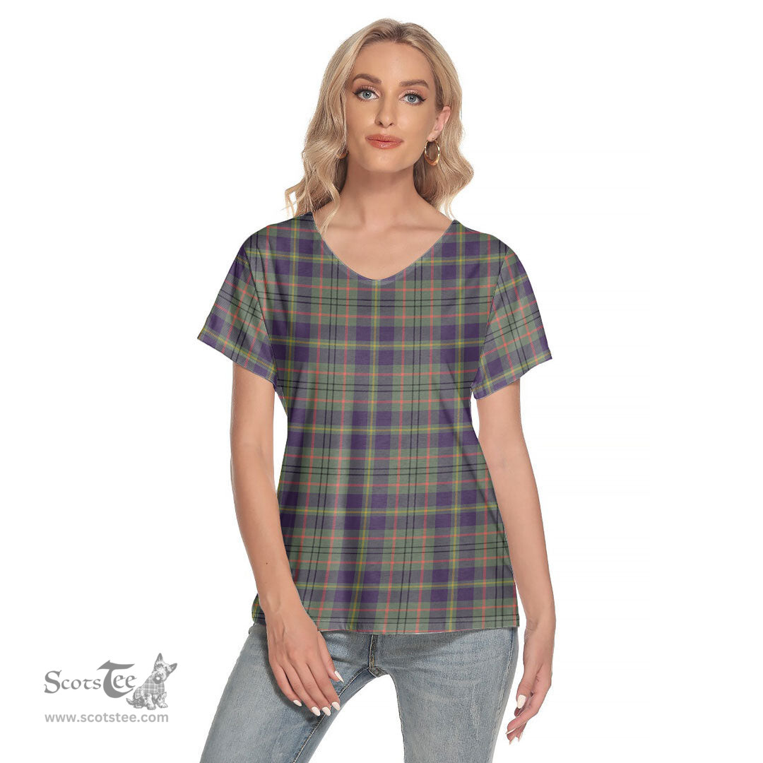ScotsTee Shop Scottish Taylor Weathered Clan Tartan Womens V Neck T Shirt