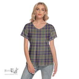 ScotsTee Shop Scottish Taylor Weathered Clan Tartan Womens V Neck T Shirt