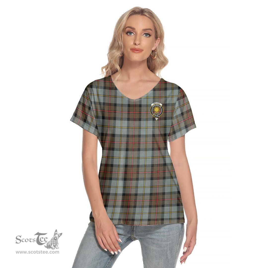 ScotsTee Shop Scottish MacLeod of Harris Weathered Clan Crest Tartan Womens V Neck T Shirt