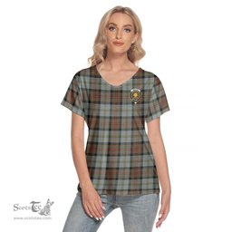 ScotsTee Shop Scottish MacLeod of Harris Weathered Clan Crest Tartan Womens V Neck T Shirt