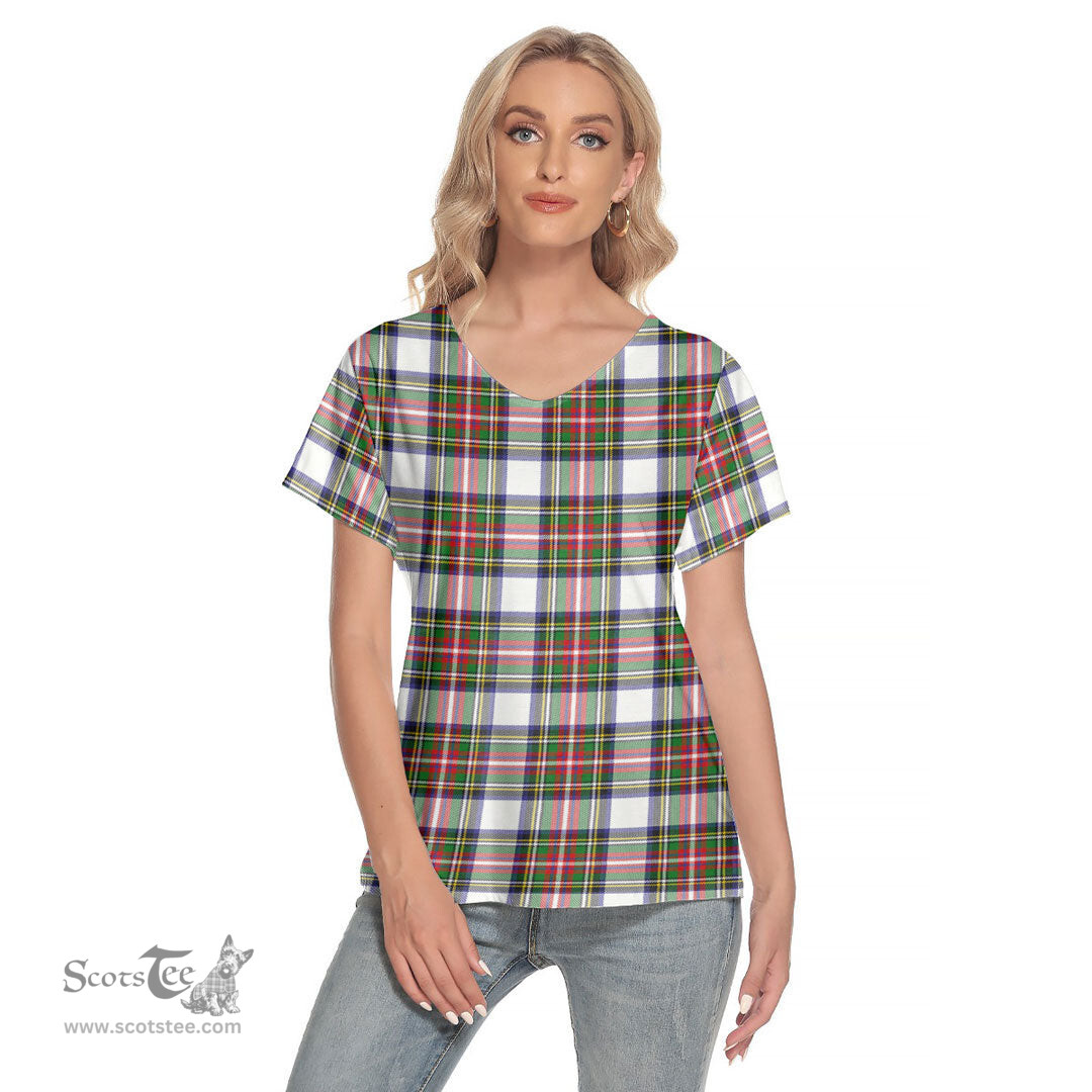 ScotsTee Shop Scottish Stewart Dress Modern Clan Tartan Womens V Neck T Shirt