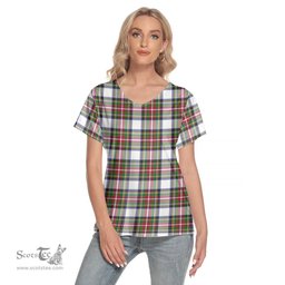 ScotsTee Shop Scottish Stewart Dress Modern Clan Tartan Womens V Neck T Shirt