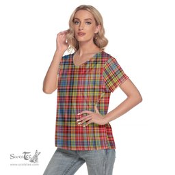 ScotsTee Shop Scottish Ogilvie of Airlie Ancient Clan Tartan Womens V Neck T Shirt