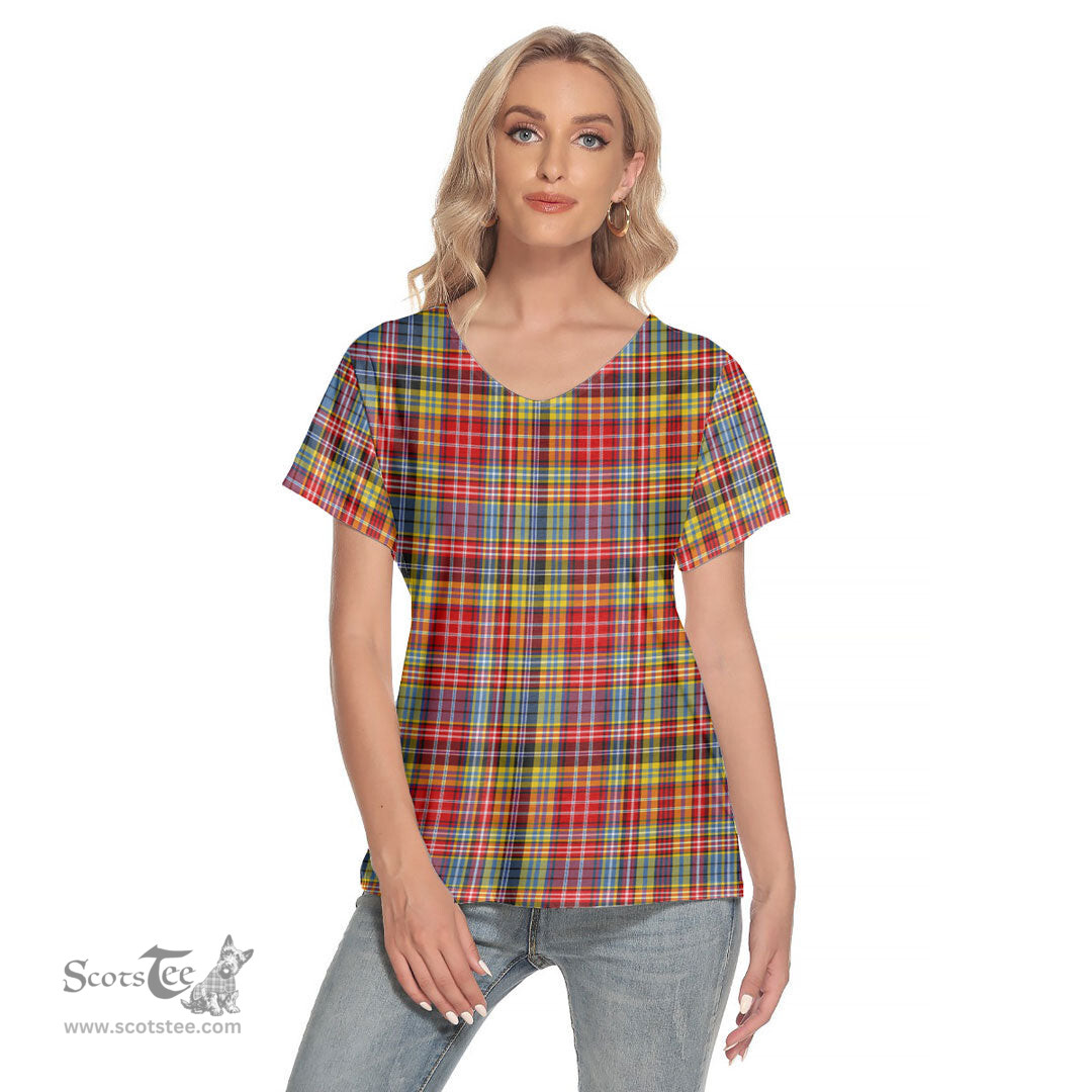 ScotsTee Shop Scottish Ogilvie of Airlie Ancient Clan Tartan Womens V Neck T Shirt