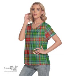 ScotsTee Shop Scottish Muirhead Clan Tartan Womens V Neck T Shirt