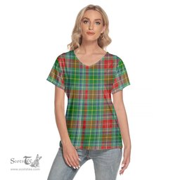 ScotsTee Shop Scottish Muirhead Clan Tartan Womens V Neck T Shirt
