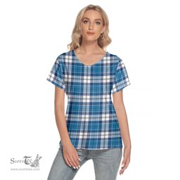 ScotsTee Shop Scottish Strathclyde District Clan Tartan Womens V Neck T Shirt