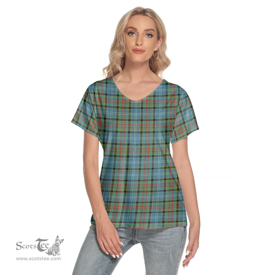 ScotsTee Shop Scottish Paisley District Clan Tartan Womens V Neck T Shirt