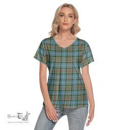 ScotsTee Shop Scottish Paisley District Clan Tartan Womens V Neck T Shirt