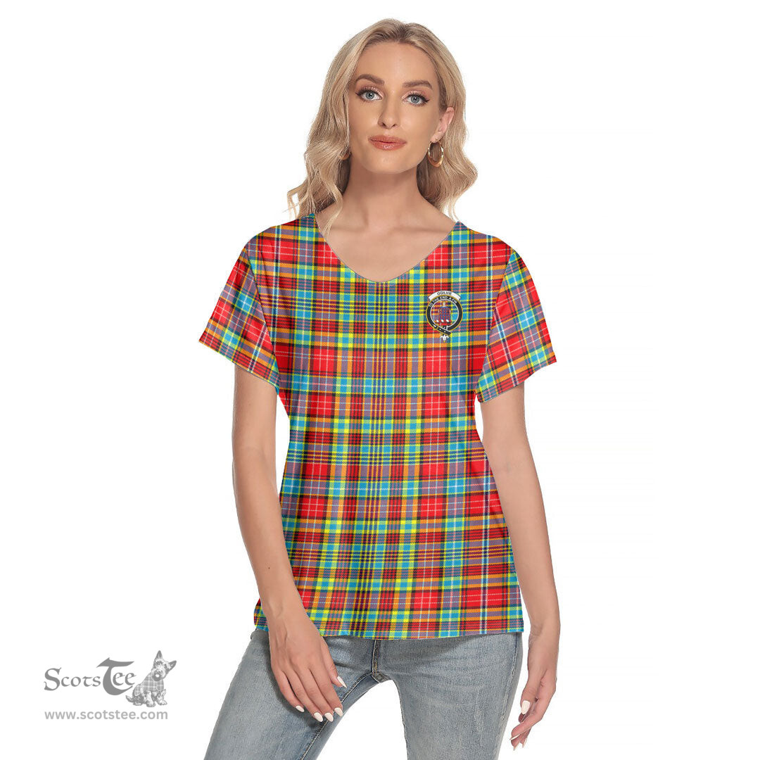 ScotsTee Shop Scottish Ogilvie Clan Crest Tartan Womens V Neck T Shirt