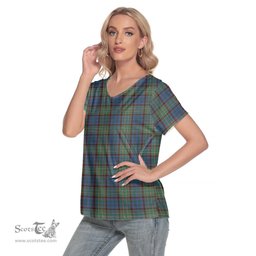ScotsTee Shop Scottish Nicolson Hunting Ancient Clan Tartan Womens V Neck T Shirt