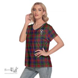 ScotsTee Shop Scottish Tennant Clan Crest Tartan Womens V Neck T Shirt