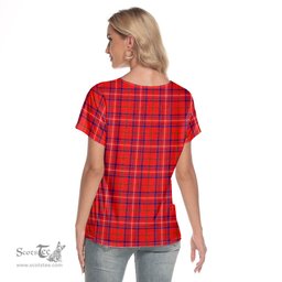 ScotsTee Shop Scottish Rose Modern Clan Tartan Womens V Neck T Shirt