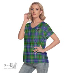 ScotsTee Shop Scottish Turnbull Hunting Clan Crest Tartan Womens V Neck T Shirt