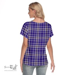 ScotsTee Shop Scottish Ochterlony Clan Tartan Womens V Neck T Shirt