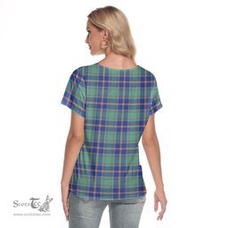 ScotsTee Shop Scottish US Marine Clan Tartan Womens V Neck T Shirt