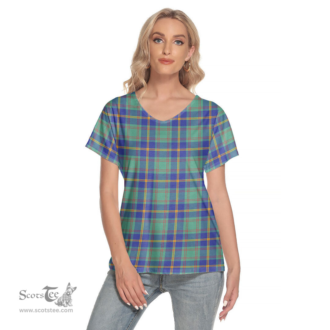 ScotsTee Shop Scottish US Marine Clan Tartan Womens V Neck T Shirt