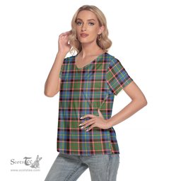 ScotsTee Shop Scottish Stirling Bannockburn District Clan Tartan Womens V Neck T Shirt