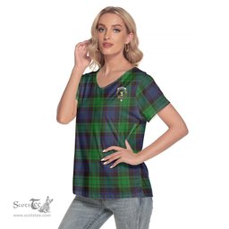 ScotsTee Shop Scottish Stewart Old Modern Clan Crest Tartan Womens V Neck T Shirt