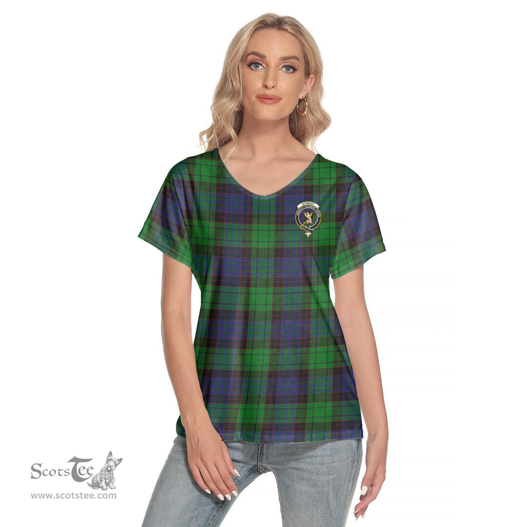 ScotsTee Shop Scottish Stewart Old Modern Clan Crest Tartan Womens V Neck T Shirt