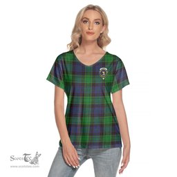 ScotsTee Shop Scottish Stewart Old Modern Clan Crest Tartan Womens V Neck T Shirt