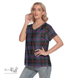 ScotsTee Shop Scottish Nairn Clan Tartan Womens V Neck T Shirt
