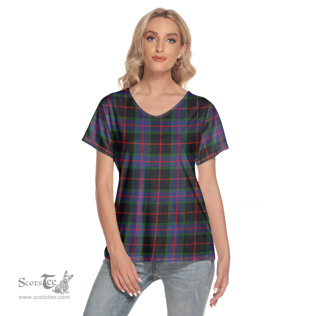 ScotsTee Shop Scottish Nairn Clan Tartan Womens V Neck T Shirt