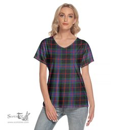 ScotsTee Shop Scottish Nairn Clan Tartan Womens V Neck T Shirt