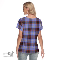 ScotsTee Shop Scottish Rutherford Clan Crest Tartan Womens V Neck T Shirt