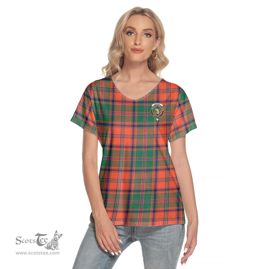 ScotsTee Shop Scottish Stewart of Appin Ancient Clan Crest Tartan Womens V Neck T Shirt
