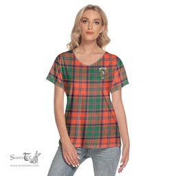 ScotsTee Shop Scottish Stewart of Appin Ancient Clan Crest Tartan Womens V Neck T Shirt