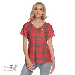 ScotsTee Shop Scottish Ross Modern Clan Crest Tartan Womens V Neck T Shirt