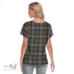 ScotsTee Shop Scottish Stewart Old Weathered Clan Crest Tartan Womens V Neck T Shirt