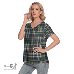 ScotsTee Shop Scottish SCOTT GREEN MODERN Clan Tartan Womens V Neck T Shirt