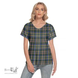 ScotsTee Shop Scottish SCOTT GREEN MODERN Clan Tartan Womens V Neck T Shirt