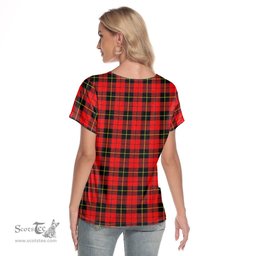ScotsTee Shop Scottish Wallace Hunting Red Clan Crest Tartan Womens V Neck T Shirt
