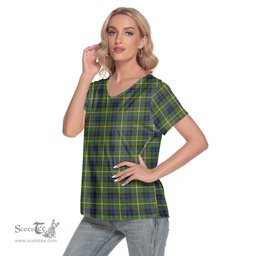 ScotsTee Shop Scottish Reid Green Clan Tartan Womens V Neck T Shirt