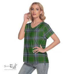 ScotsTee Shop Scottish Pringle Clan Tartan Womens V Neck T Shirt
