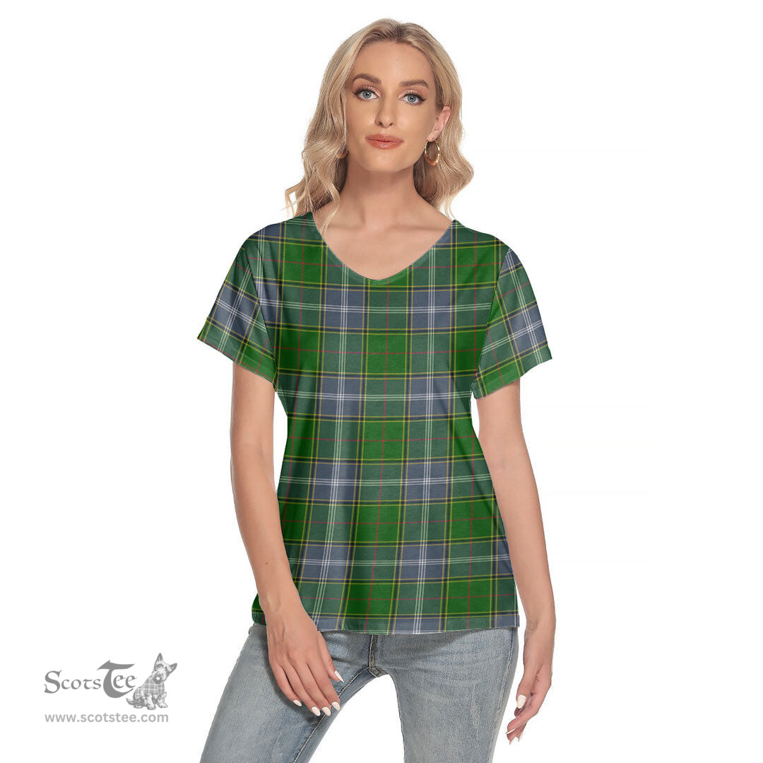 ScotsTee Shop Scottish Pringle Clan Tartan Womens V Neck T Shirt