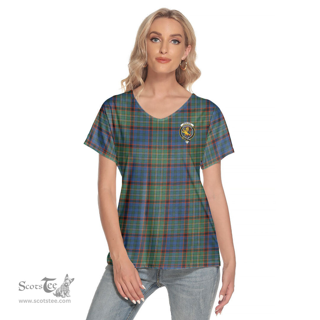 ScotsTee Shop Scottish Nicolson Hunting Ancient Clan Crest Tartan Womens V Neck T Shirt
