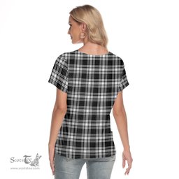 ScotsTee Shop Scottish Menzies Black White Modern Clan Crest Tartan Womens V Neck T Shirt