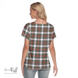 ScotsTee Shop Scottish Stewart Dress Modern Clan Crest Tartan Womens V Neck T Shirt