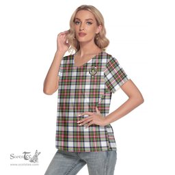 ScotsTee Shop Scottish Stewart Dress Modern Clan Crest Tartan Womens V Neck T Shirt