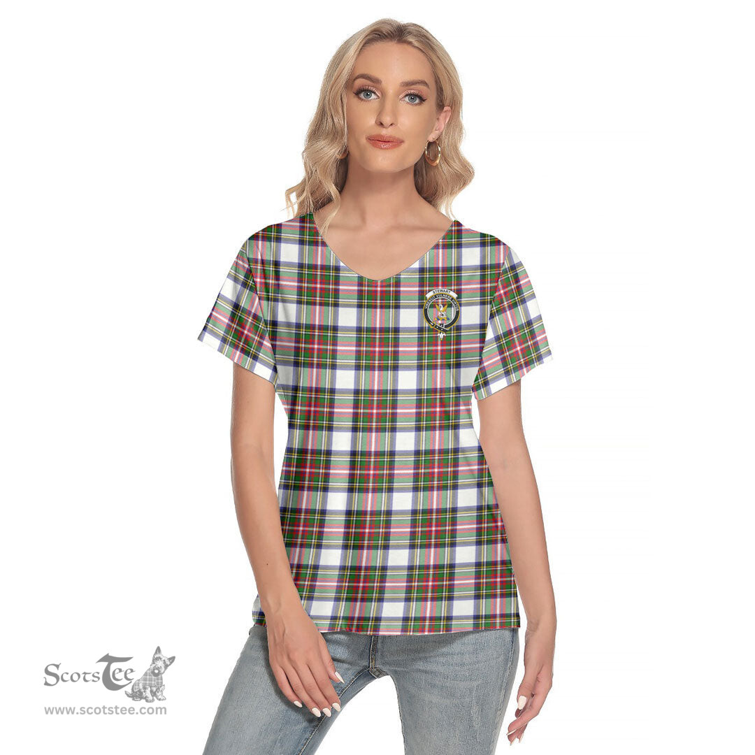 ScotsTee Shop Scottish Stewart Dress Modern Clan Crest Tartan Womens V Neck T Shirt