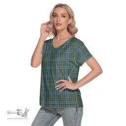 ScotsTee Shop Scottish Ogilvie Hunting Ancient Clan Tartan Womens V Neck T Shirt