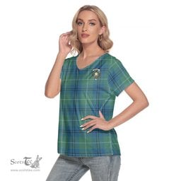 ScotsTee Shop Scottish Oliphant Ancient Clan Crest Tartan Womens V Neck T Shirt