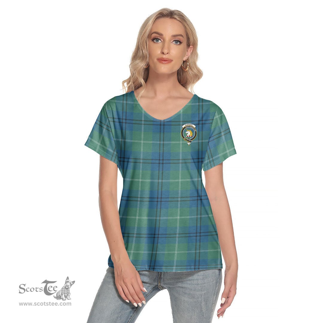 ScotsTee Shop Scottish Oliphant Ancient Clan Crest Tartan Womens V Neck T Shirt