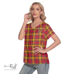 ScotsTee Shop Scottish Scrymgeour Clan Crest Tartan Womens V Neck T Shirt