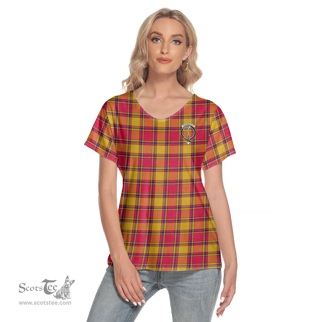 ScotsTee Shop Scottish Scrymgeour Clan Crest Tartan Womens V Neck T Shirt