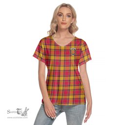 ScotsTee Shop Scottish Scrymgeour Clan Crest Tartan Womens V Neck T Shirt